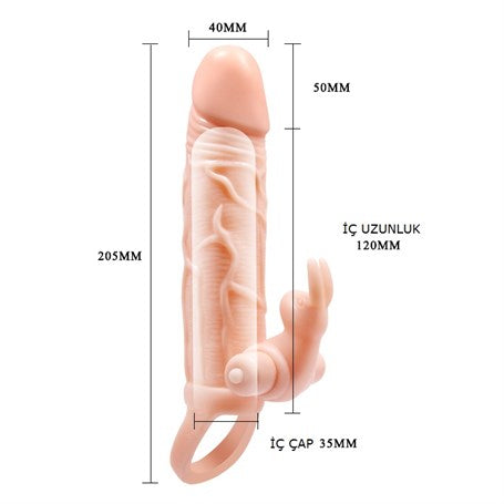 5 cm Dolgu Uzatmalı 10 Fonksiyonlu Çift Titreşimli Penis Kılıfı Prezervatif Vibratör - BDM2622
