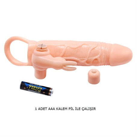 5 cm Dolgu Uzatmalı 10 Fonksiyonlu Çift Titreşimli Penis Kılıfı Prezervatif Vibratör - BDM2622