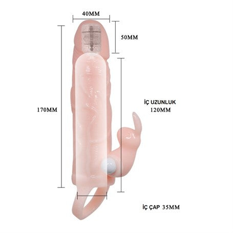 5 cm Dolgu Uzatmalı Titreşimli Penis Kılıfı Prezervatif Vibratör - B1210