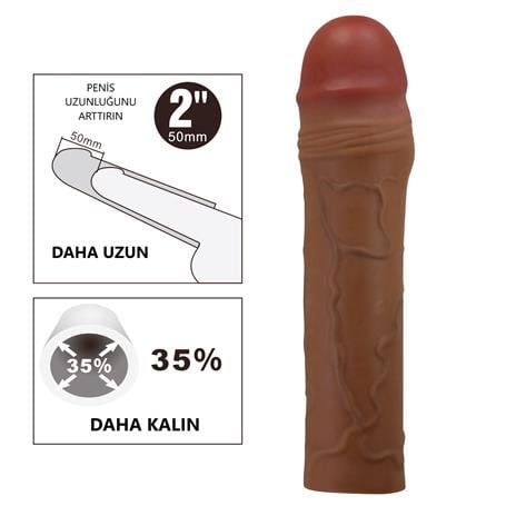 18 cm 5 cm Dolgulu Premium Melez Rengi Silikon Penis Kılıfı - Chane - BDM1402