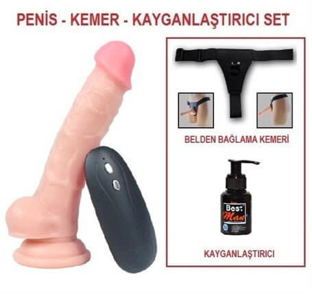 17 cm Belden Bağlamalı Titreşimli Realistik Dildo Penis Set - U6088B