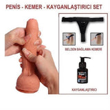 18 cm Belden Bağlamalı Çift Katmanlı Sünnetsiz Realistik Dildo Penis Set - BDM10027B