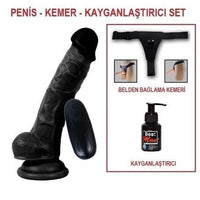 17 cm Belden Bağlamalı Titreşimli Realistik Dildo Zenci Penis Set - U6121B