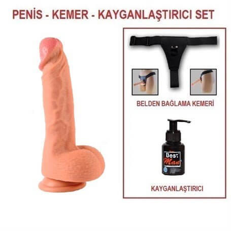 22 cm Belden Bağlamalı Çift Katmanlı Realistik Dildo Penis Set - BDM10029B