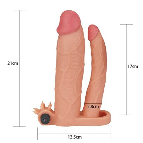 7,5 cm Uzatmalı Çiftli İçi Boş Titreşimli 21 cm Çatal Dildo Penis Kılıfı - LV314102