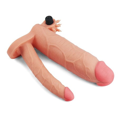 7,5 cm Uzatmalı Çiftli İçi Boş Titreşimli 21 cm Çatal Dildo Penis Kılıfı - LV314102