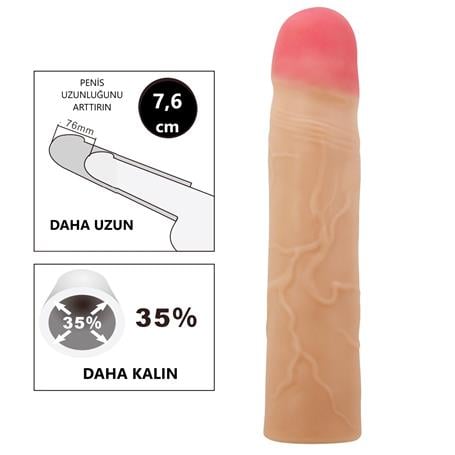 7,6 cm Dolgulu Premium Ten Rengi Silikon Penis Kılıfı - Kylian - CA-BDM1393