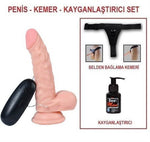 17 cm Belden Bağlamalı Titreşimli Realistik Dildo Penis Set - U6030B