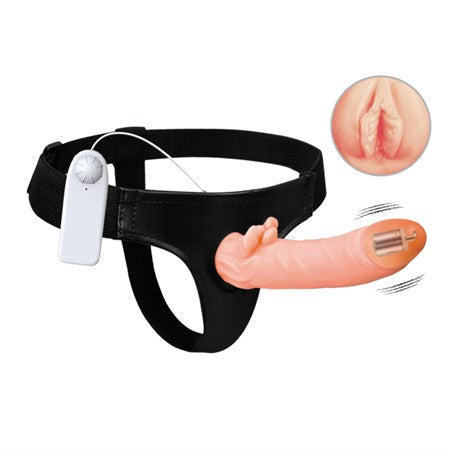 8 cm Dolgulu İçi Boş Titreşimli Belden Bağlamalı Vajina Girişli Protez Kumandalı Vibratör - BDM0158