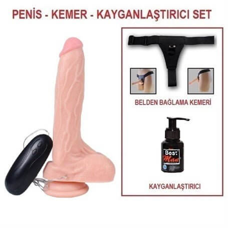 20,5 cm Belden Bağlamalı Gerçekçi Titreşimli Dildo Vibratör Penis Set - U6007B