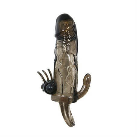 4 cm Uzatmalı Anal Vajinal ve Klitoral Uyarıcılı Titreşimli Penis Kılıfı - B1208
