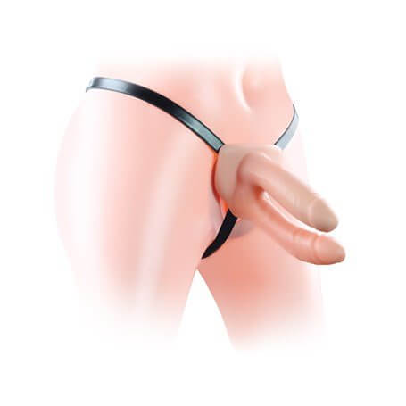 Belden Bağlamalı 12,5 cm İçi Boş İkili Çatal Strapon Penis - LV3005