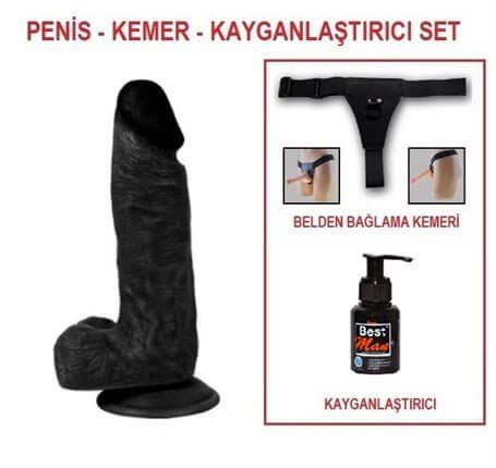 17 cm Belden Bağlamalı Realistik Dildo Zenci Penis Set - BDM10032B