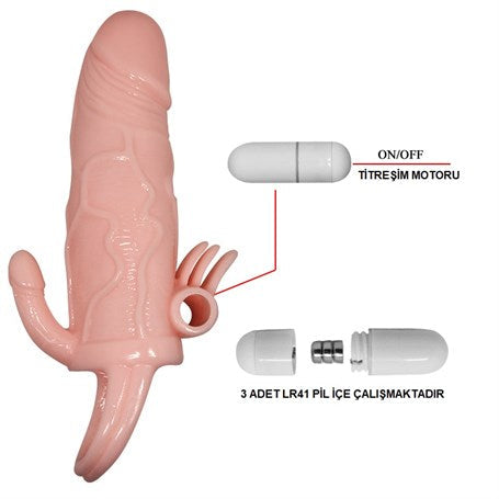Anal Vajinal Klitoral Uyarıcılı Titreşimli Penis Kılıfı - CA-B1207