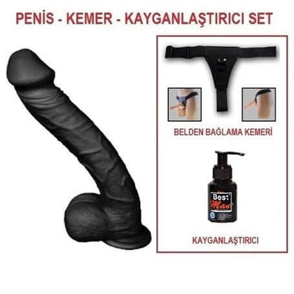 33 cm Belden Bağlamalı Realistik Dev Zenci Penis Set - BDM10020SB