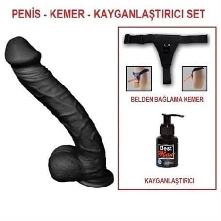 33 cm Belden Bağlamalı Realistik Dev Zenci Penis Set - BDM10020SB