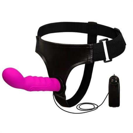 15,5 cm Belden Bağlamalı İçi Dolu Titreşimli Strapon Dildo - BDM2241