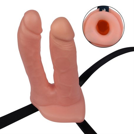 Belden Bağlamalı 12,5 cm İçi Boş İkili Çatal Strapon Penis - LV3005