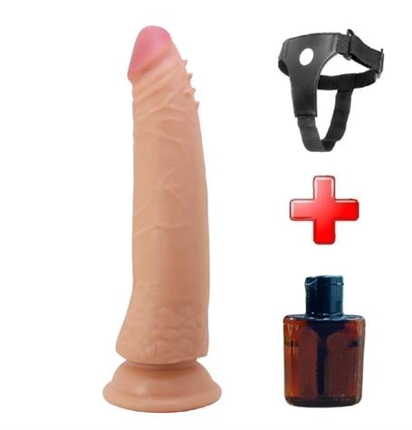 Belden Bağlamalı 21 cm Yeni Nesil Çift Katmanlı Realistik Vantuzlu Testissiz Dildo Penis - Kable - BDM1502B