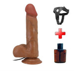 Belden Bağlamalı 21,8 cm Çift Katmanlı Gerçekçi Titreşimli Dildo Vibratör Penis - Bahamut - BDM1408B