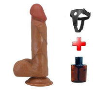 Belden Bağlamalı 21,8 cm Et Dokulu Gerçekçi Çift Katmanlı Silikon Melez Penis - BDM1377B