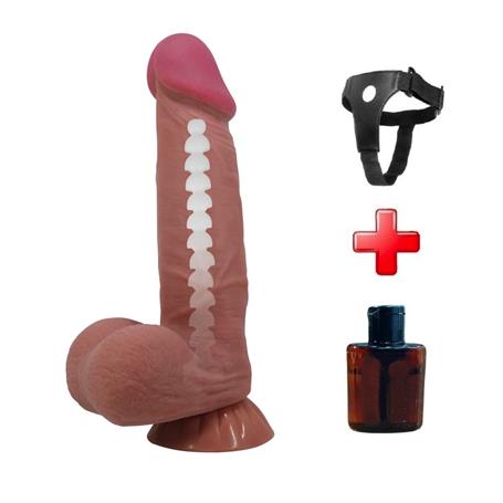 Belden Bağlamalı 21,8 cm Kıkırdak Yapılı Çift Katmanlı Gerçekçi Melez Dildo Penis - BDM1327B