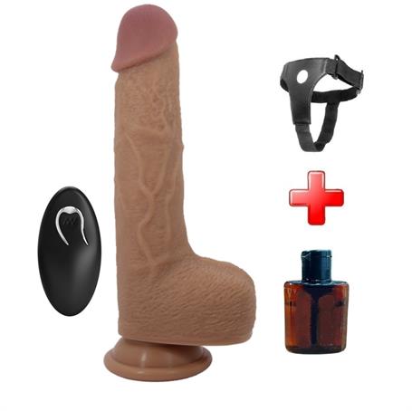 Belden Bağlamalı 22,5 cm İleri Geri Hareketli Uzaktan Kumandalı Manyetik Şarjlı Gerçekçi Vantuzlu Melez Penis - Tommy - BDM1346B