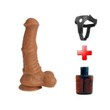 Belden Bağlamalı 24 cm Et Dokulu Gerçekçi Çift Katmanlı Sünnetsiz Silikon Melez Penis - BDM1521MB