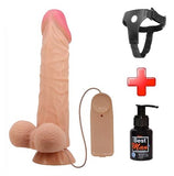 Belden Bağlamalı 24 cm Kıkırdaklı Çift Katmanlı Gerçekçi Titreşimli Dildo Vibratör Penis - CA-BDM1317B
