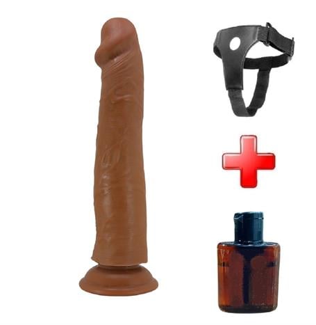 Belden Bağlamalı 25,4 cm Yeni Nesil Çift Katmanlı Realistik Vantuzlu Testissiz Melez Dildo Penis - Sharife - BDM1509B