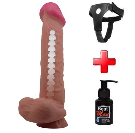 Belden Bağlamalı 26 cm Kıkırdak Yapılı Çift Katmanlı Melez Gerçekçi Dildo Penis - BDM1323B