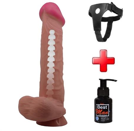 Belden Bağlamalı 26 cm Kıkırdak Yapılı Çift Katmanlı Melez Gerçekçi Dildo Penis - CA-BDM1323B