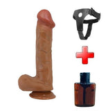 Belden Bağlamalı 26 cm Yeni Nesil Çift Katmanlı Realistik Vantuzlu Melez Dildo Penis - Berkrisi - BDM1519B
