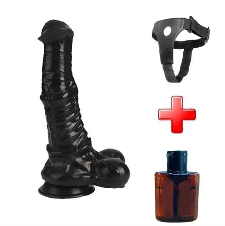 Belden Bağlamalı 33 cm Et Dokulu Gerçekçi Çift Katmanlı Sünnetsiz Silikon Zenci Penis - Horse Power 2 - BDM1582SB