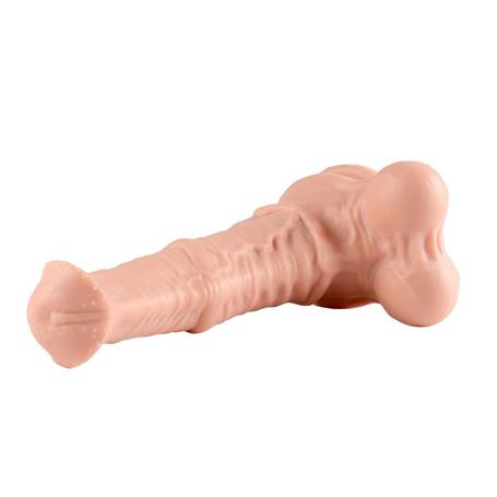 Belden Bağlamalı 33 cm Et Dokulu Gerçekçi Çift Katmanlı Sünnetsiz Silikon Penis - Horse Power 2 - BDM1582B