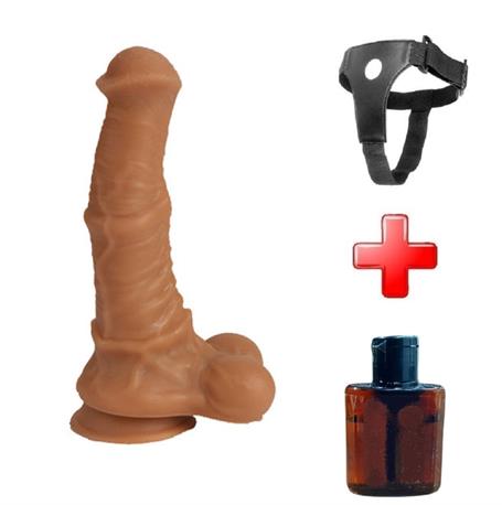 Belden Bağlamalı 33 cm Et Dokulu Gerçekçi Çift Katmanlı Sünnetsiz Silikon Melez Penis - Horse Power 2 - BDM1582MB