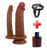 Belden Bağlamalı Çift Taraflı Ten Hassasiyetinde Vantuzlu Realistik Çatal Penis - Goran - BDM1435B