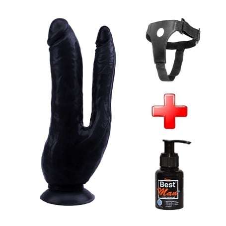 %10 İndirimli - Belden Bağlamalı İki Uçlu Vantuzlu Realistik Çatal Zenci Dildo Penis - CA-BDM4647B