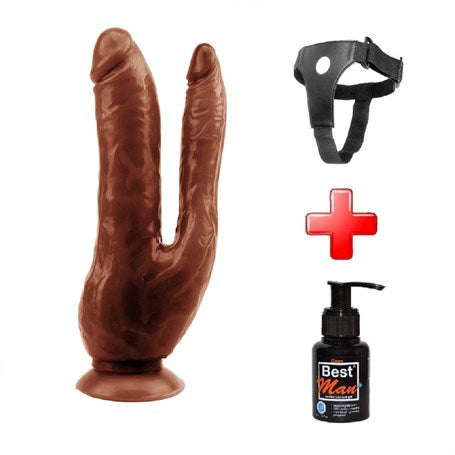 Belden Bağlamalı İki Uçlu Vantuzlu Realistik Çatal Melez Dildo Penis - BDM4645B