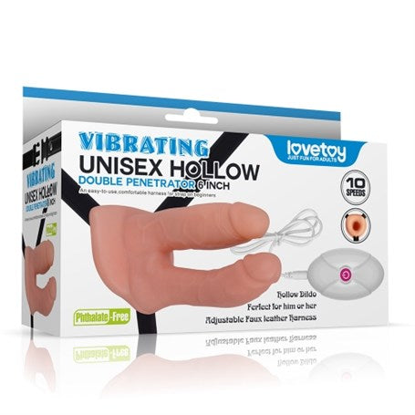 Belden Bağlamalı Titreşimli 12,5 cm İçi Boş İkili Çatal Strapon Penis - LV3006