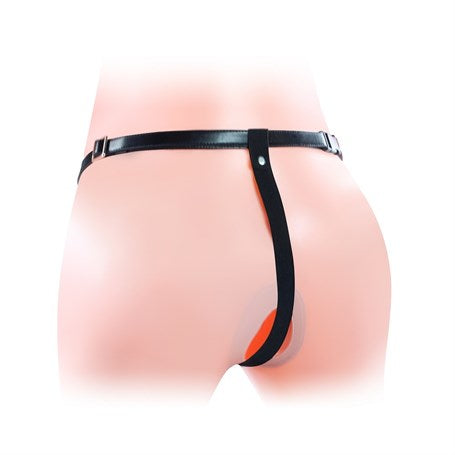 Belden Bağlamalı Titreşimli 12,5 cm İçi Boş İkili Çatal Strapon Penis - LV3006