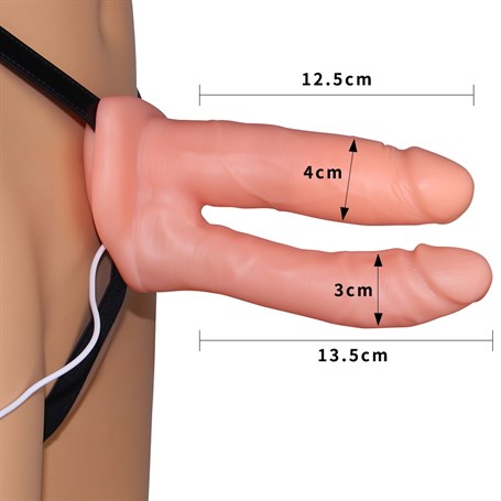 Belden Bağlamalı Titreşimli 12,5 cm İçi Boş İkili Çatal Strapon Penis - LV3006