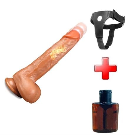 Belden Bağlamalı USB Şarjlı Uzaktan Kumandalı 23 cm İleri Geri Hareketli Titreşimli Isıtmalı Dildo - CA-BDM1586B
