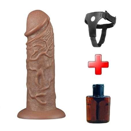 Belden Bağlamalı Yeni Nesil Çift Katmanlı 26,6 cm Realistik Kalın Dildo Melez Penis - LV111011B