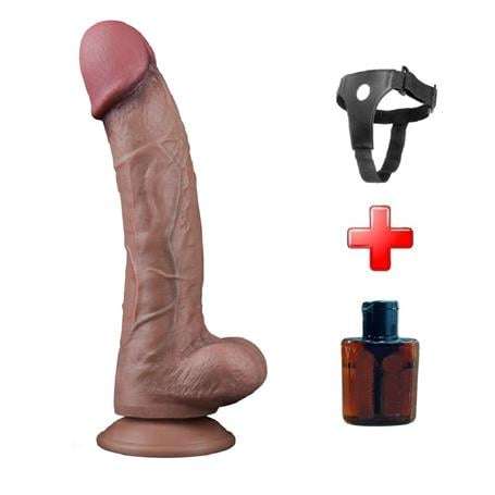 Belden Bağlamalı Yeni Nesil Çift Katmanlı 26,5 cm Realistik Dev Melez Dildo Penis - LV411053B