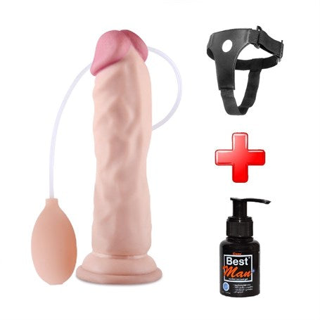 Belden Bağlamalı Yumuşak Dokulu Su Fışkırtmalı Realistik Penis 21,5 cm - LV316001B