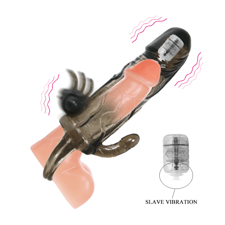 4 cm Uzatmalı Anal Vajinal ve Klitoral Uyarıcılı Titreşimli Penis Kılıfı - B1208