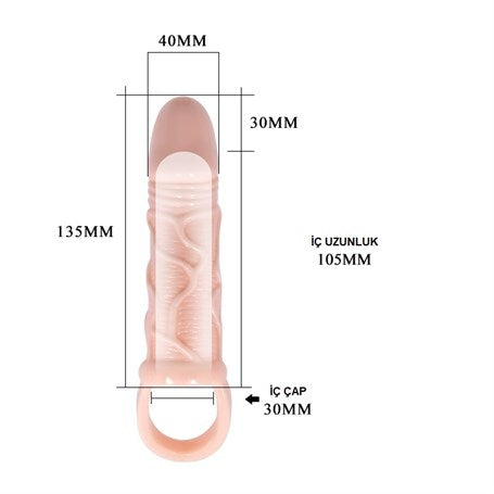 3 cm Dolgulu Penis Kılıfı Uzatmalı Prezervatif Dildo - B1188