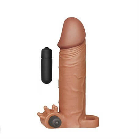 16,5 cm 4,5 cm Uzatmalı Realistik Titreşimli Penis Kılıfı Melez XTender - LV1062B