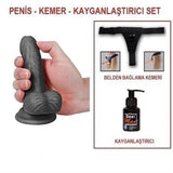 %10 İndirim – 13 cm Belden Bağlamalı Realistik Dildo Zenci Penis Set - CA-U6099B